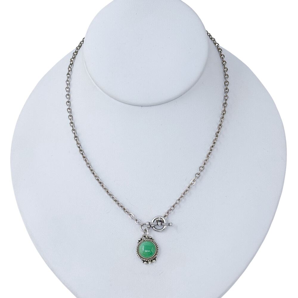 Vintage Sterling Silver 925 Green Variscite Toggle Pendant Necklace 16"